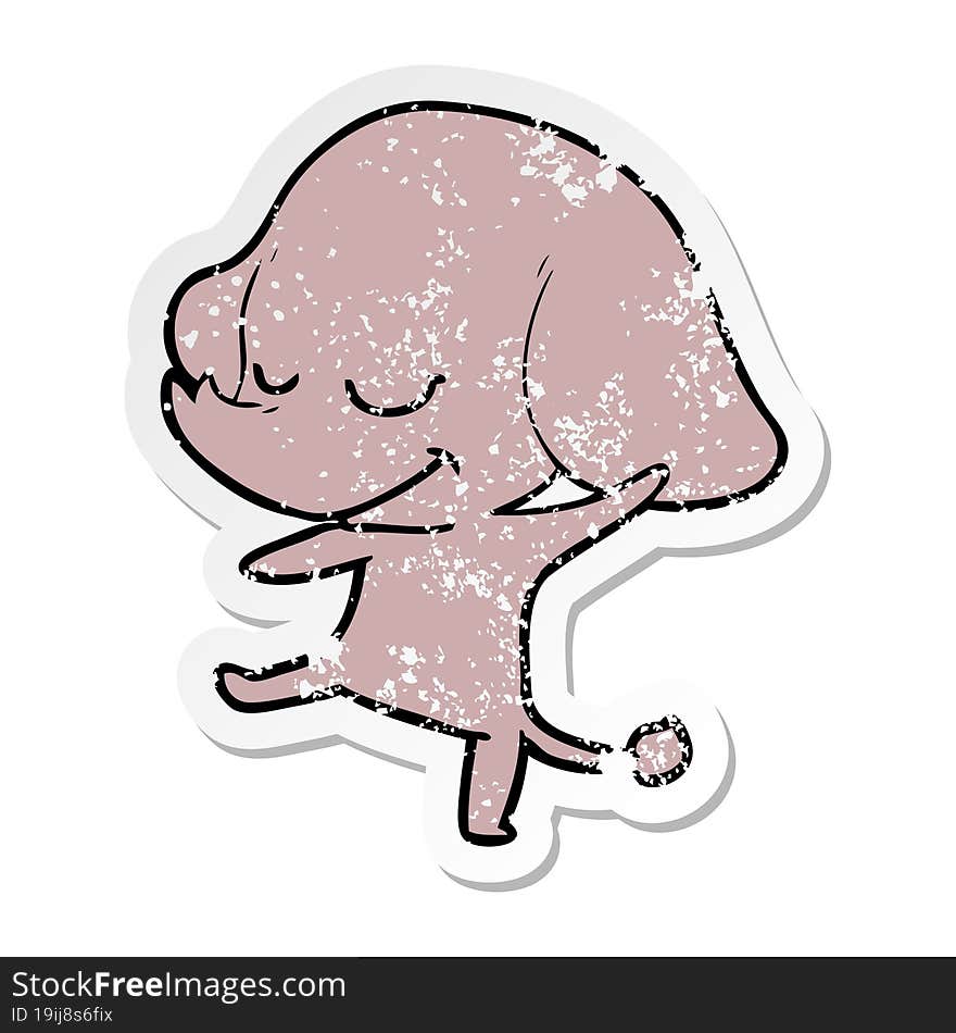 Distressed Sticker Of A Cartoon Smiling Elephant