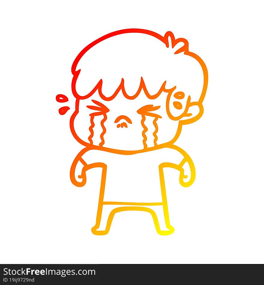 warm gradient line drawing cartoon boy crying