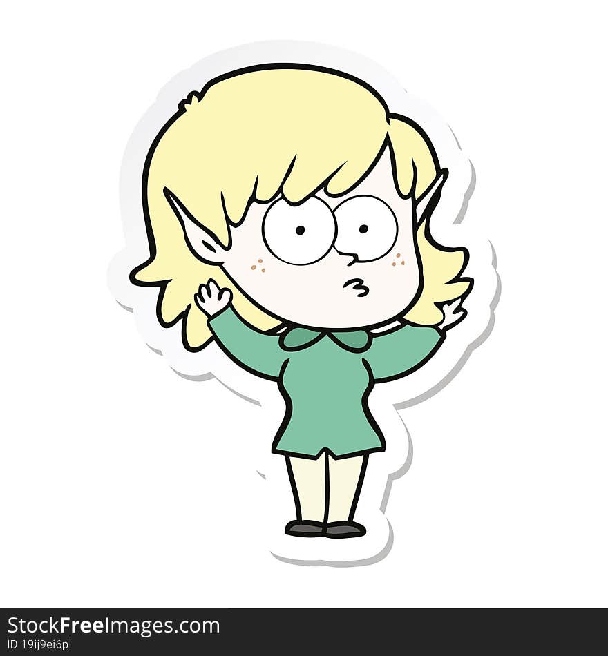 Sticker Of A Cartoon Elf Girl Staring