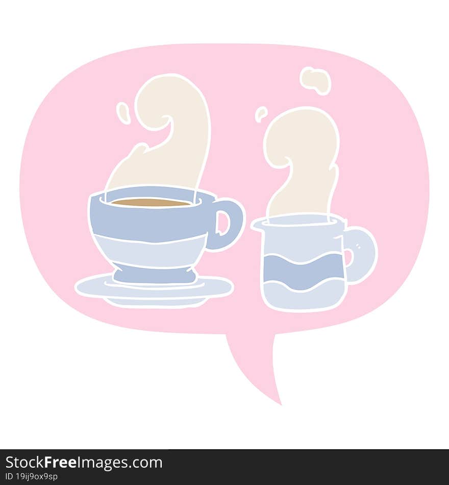 cartoon cup of coffee and speech bubble in retro style