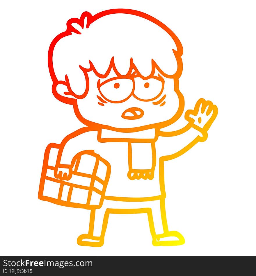 Warm Gradient Line Drawing Cartoon Exhausted Boy