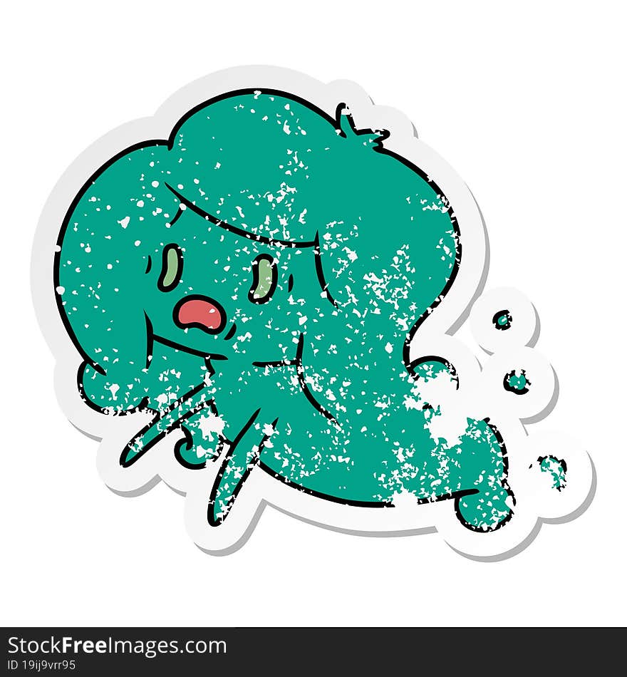 distressed sticker cartoon of kawaii scary ghost