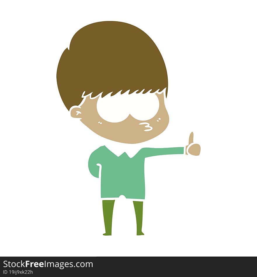 curious flat color style cartoon boy giving thumbs up sign