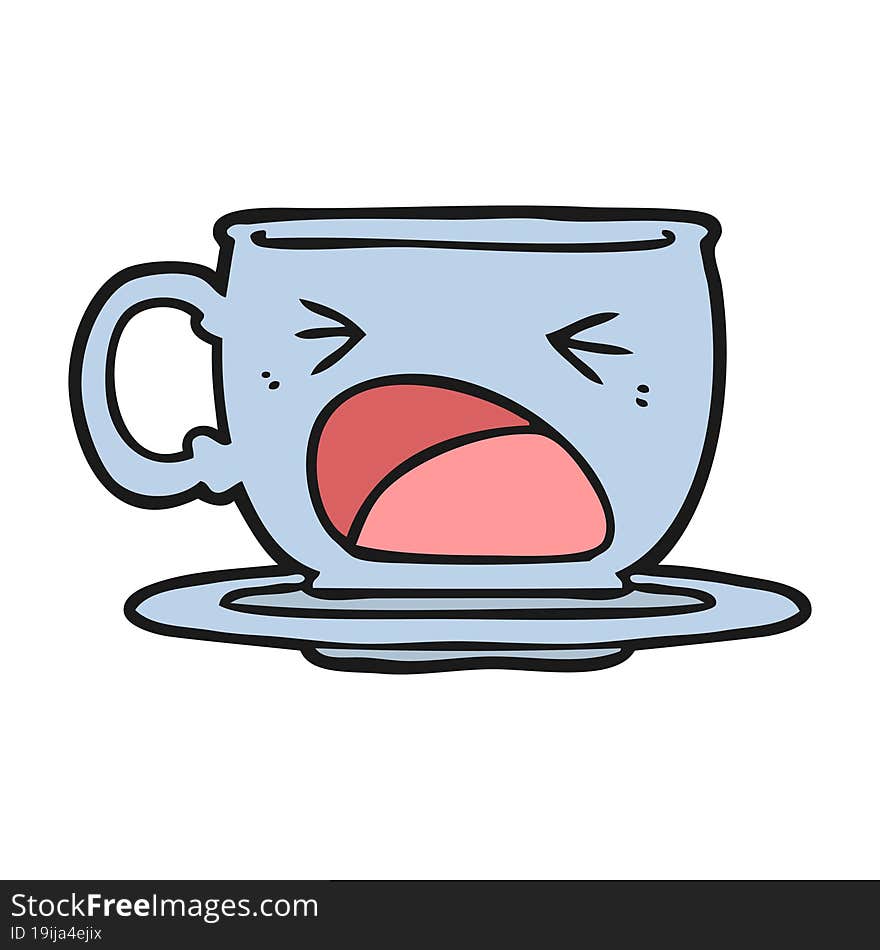 cartoon shouting tea cup. cartoon shouting tea cup