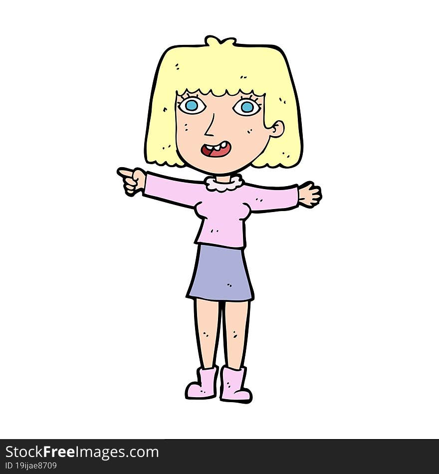 cartoon happy woman pointing