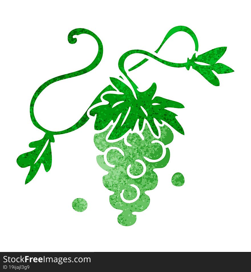 retro cartoon doodle of grapes on vine