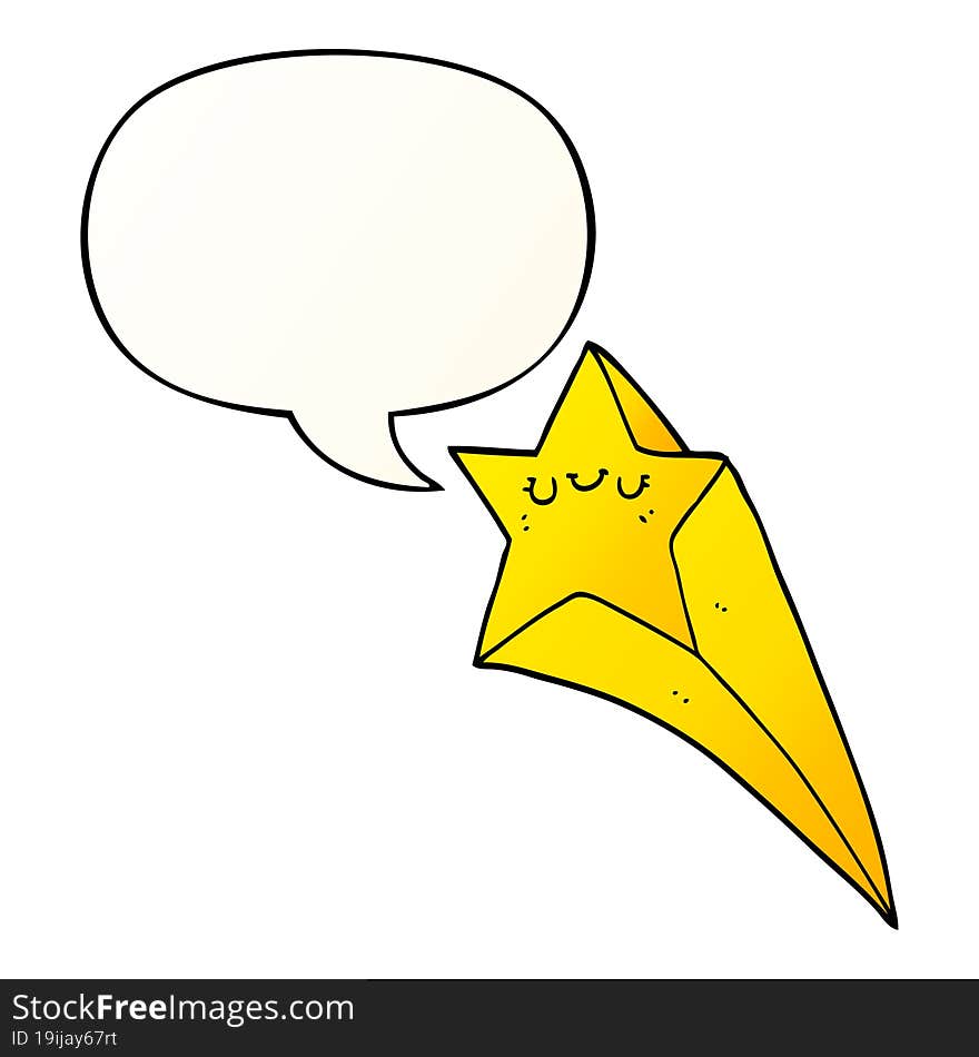 cartoon shooting star with speech bubble in smooth gradient style