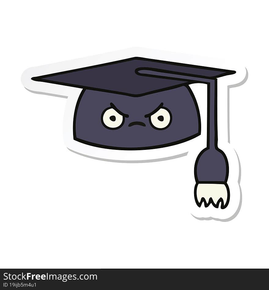 Sticker Of A Cute Cartoon Graduation Hat