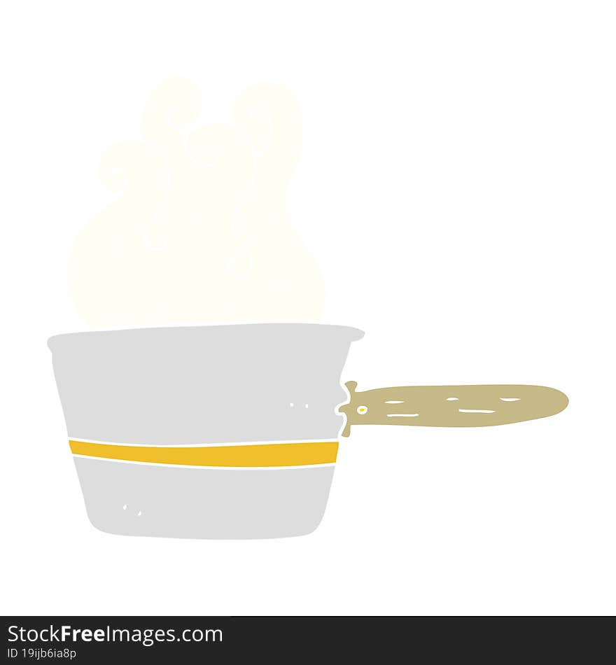 flat color illustration of a cartoon saucepan cooking