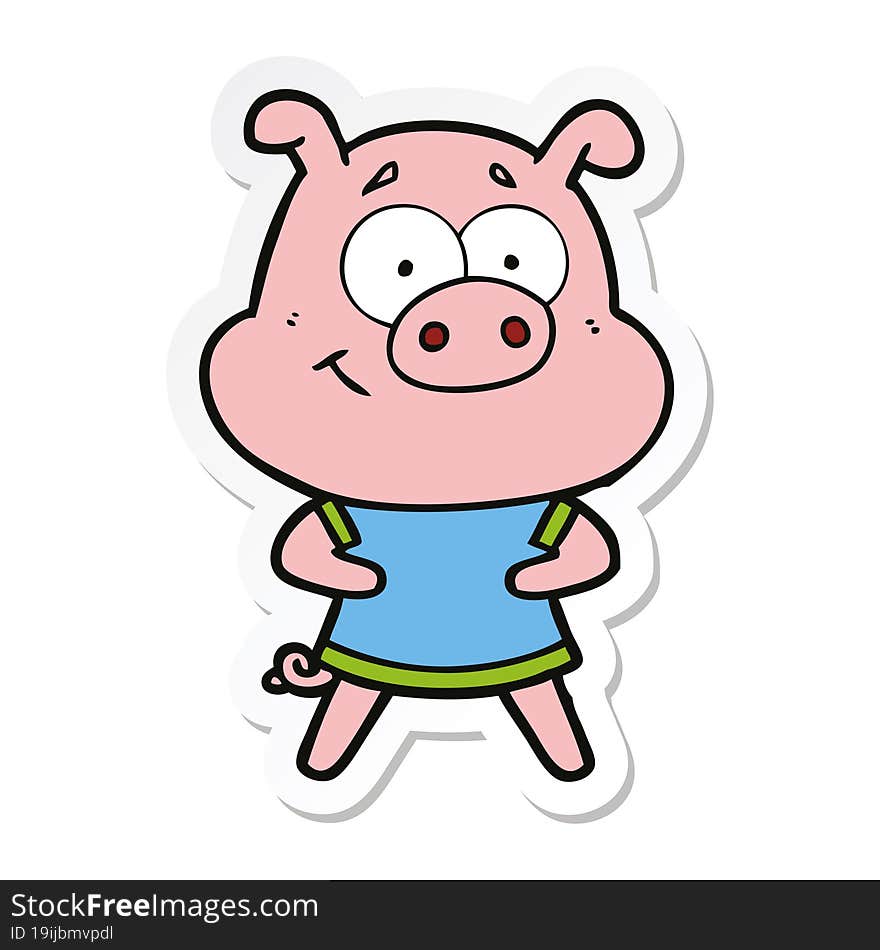 sticker of a happy cartoon pig