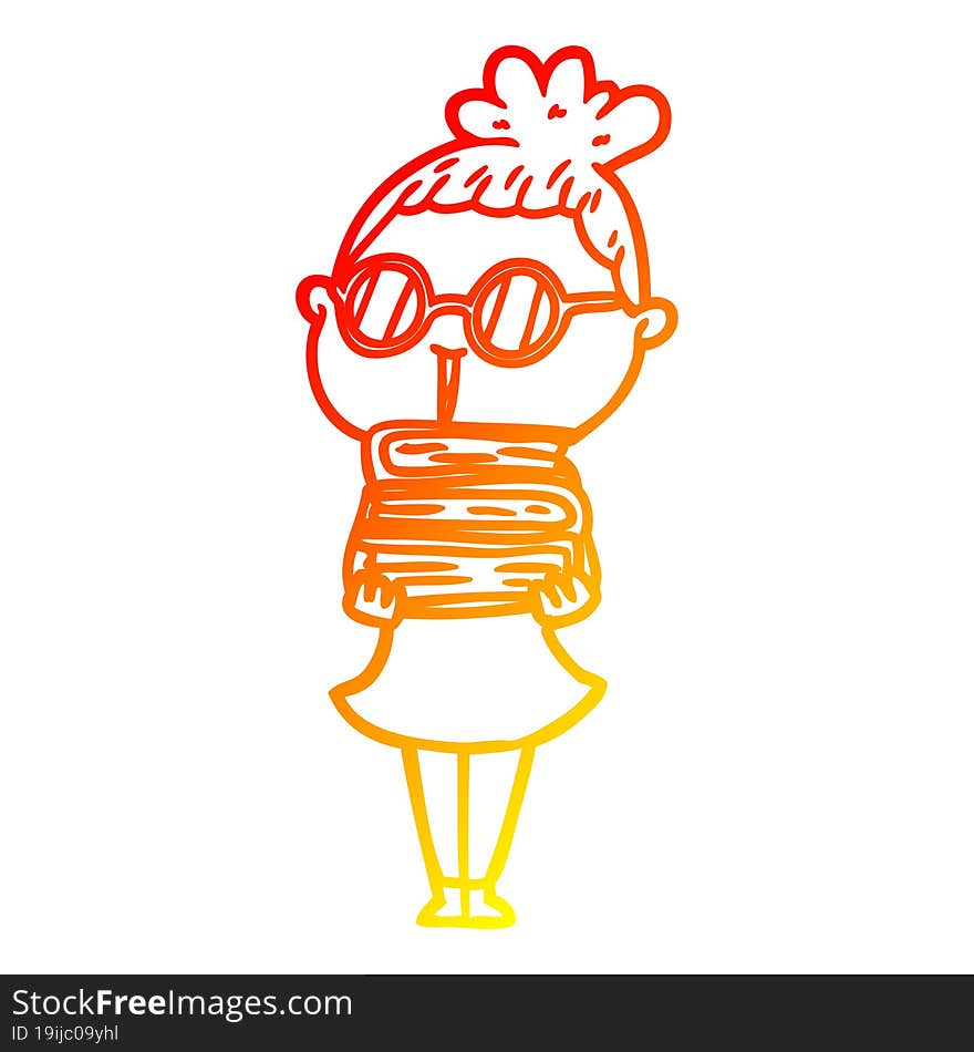 warm gradient line drawing of a cartoon woman wearing spectacles