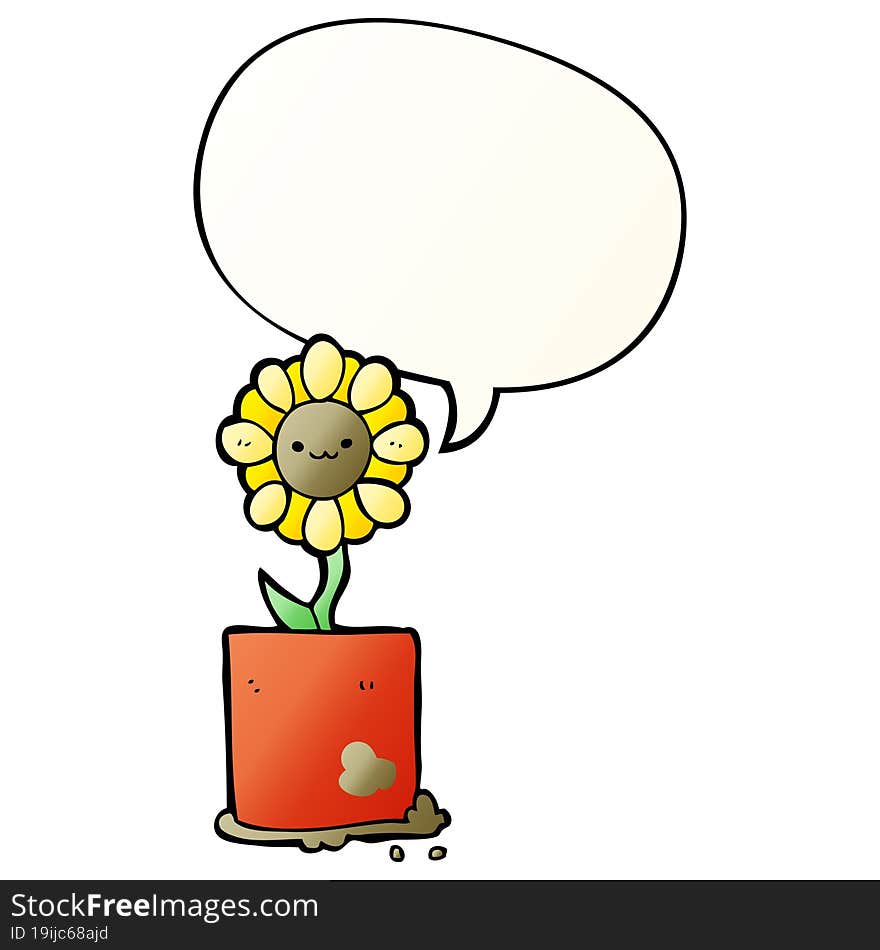 cute cartoon flower and speech bubble in smooth gradient style