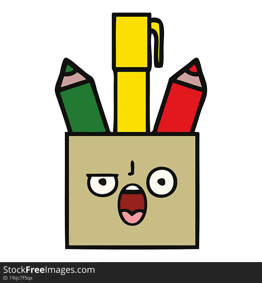 cute cartoon of a pencil pot. cute cartoon of a pencil pot