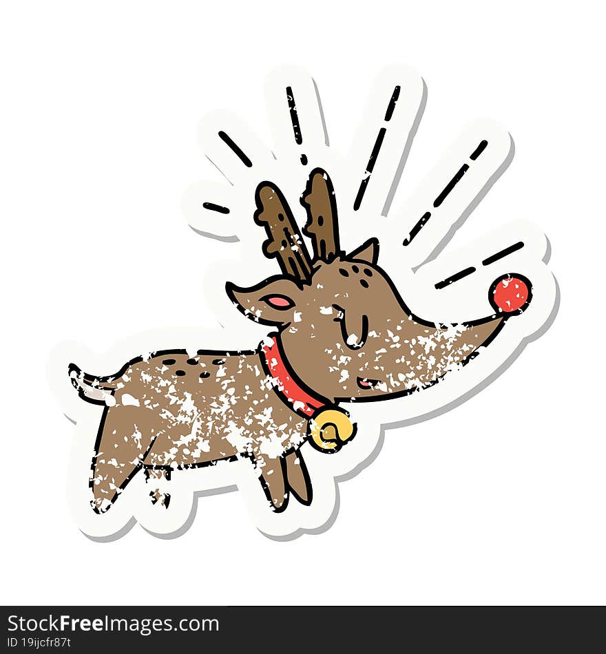 Grunge Sticker Of Tattoo Style Christmas Reindeer