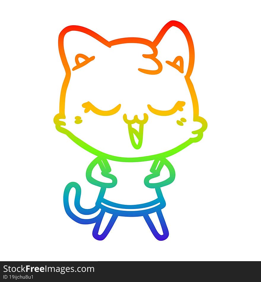 rainbow gradient line drawing of a happy cartoon cat