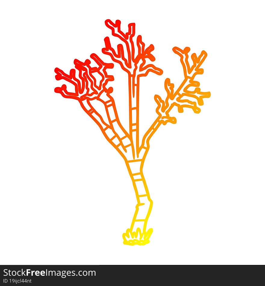 warm gradient line drawing of a cartoon winter tree