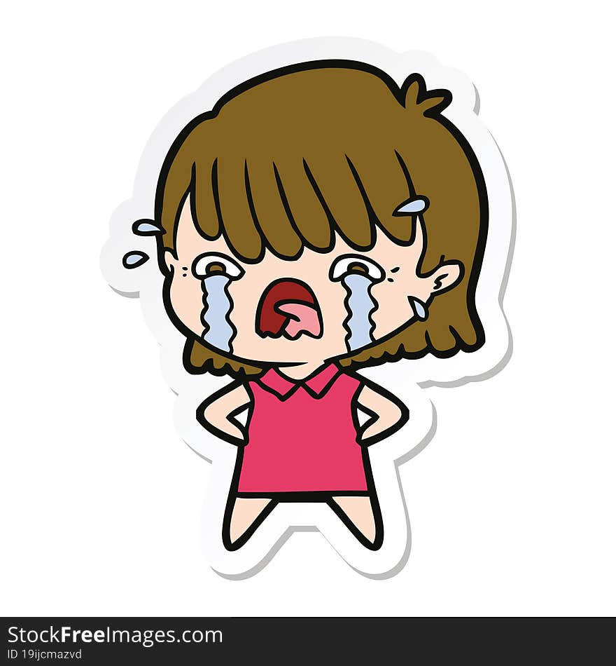 Sticker Of A Cartoon Girl Crying