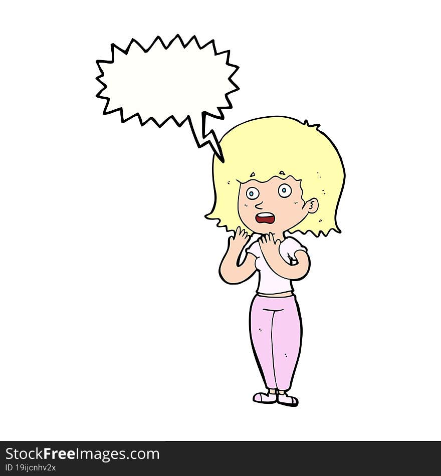 cartoon shocked woman with speech bubble