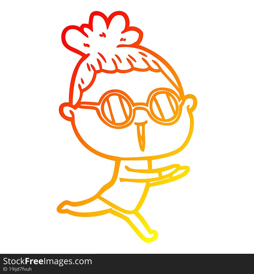 warm gradient line drawing of a cartoon woman wearing spectacles