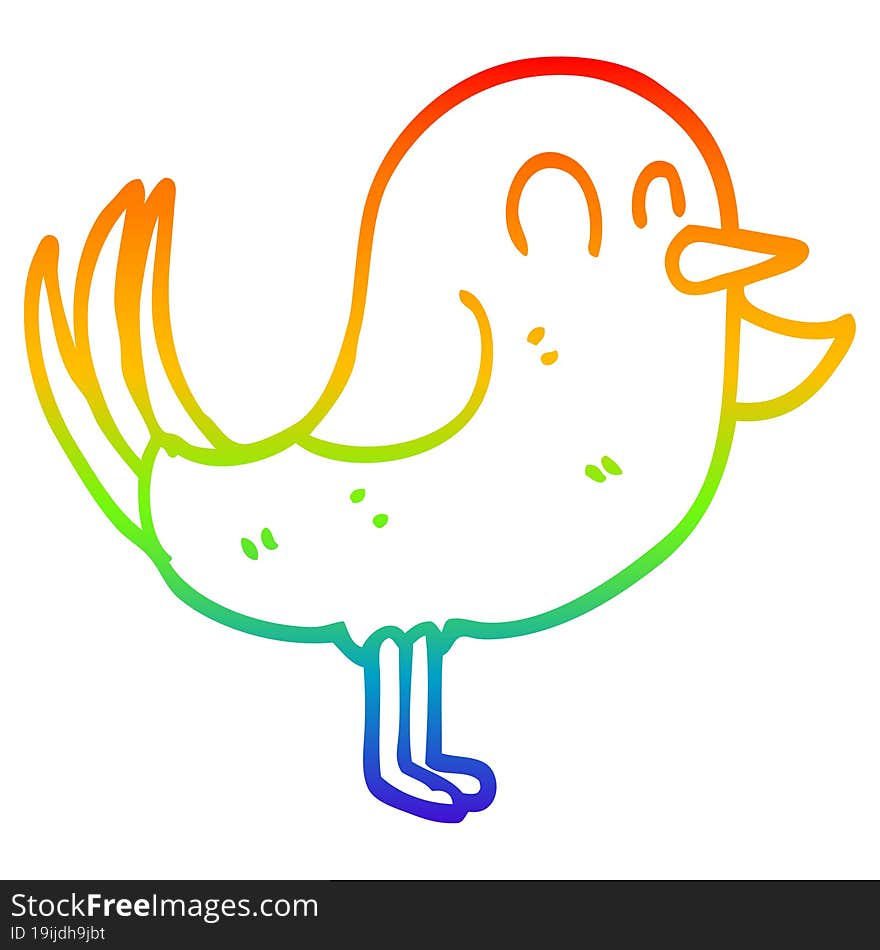 Rainbow Gradient Line Drawing Cartoon Bird Pointing