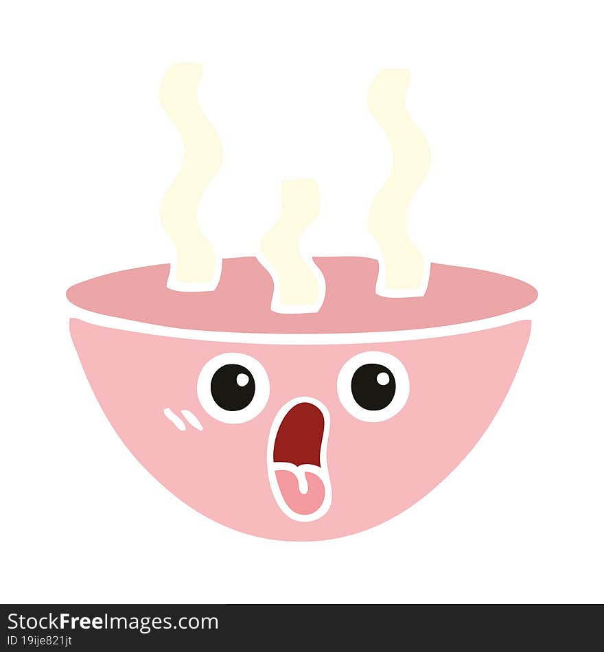 flat color retro cartoon of a bowl of hot soup