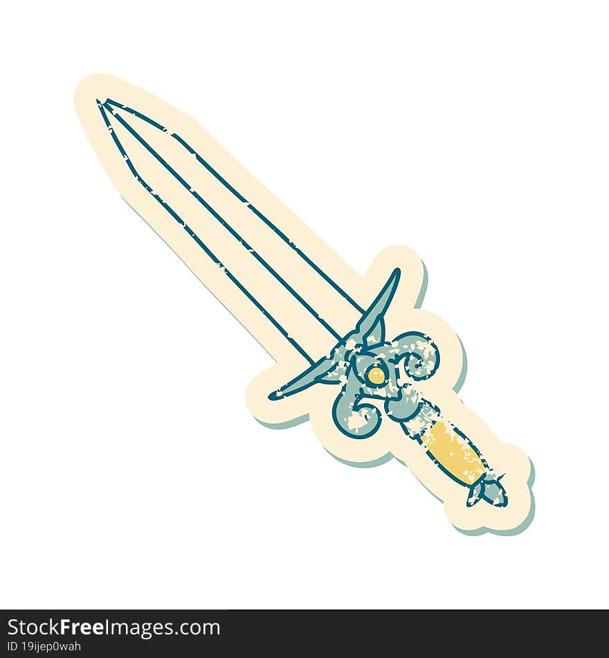 distressed sticker tattoo style icon of dagger