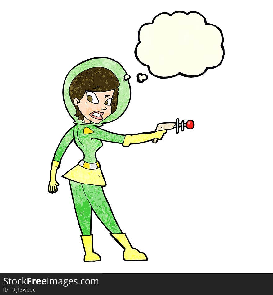 cartoon sci fi girl with thought bubble