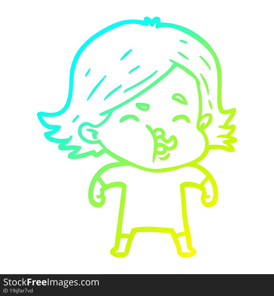 cold gradient line drawing of a cartoon girl pulling face