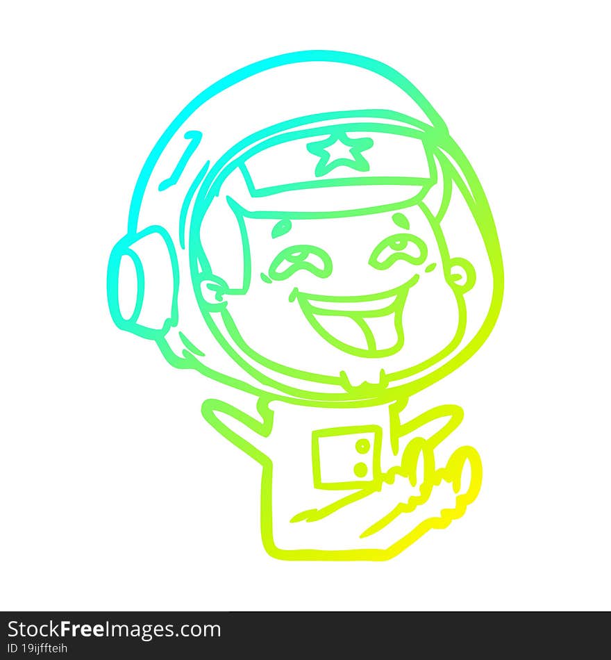 cold gradient line drawing of a cartoon laughing astronaut