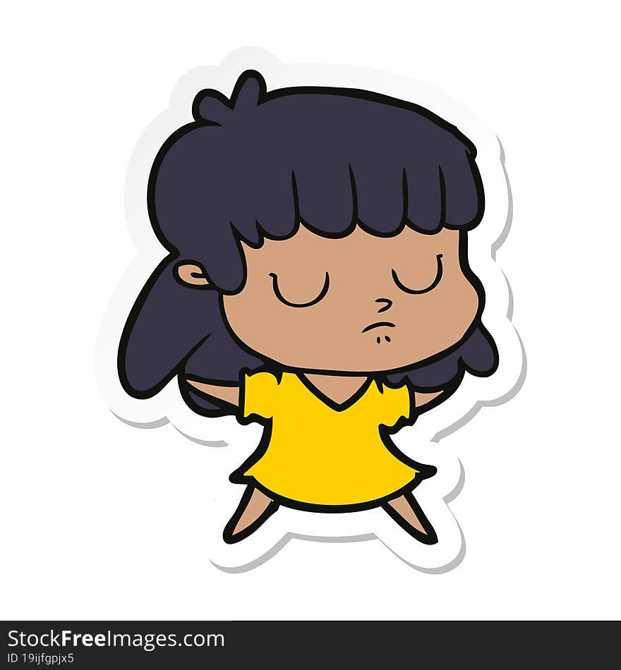 sticker of a cartoon indifferent woman