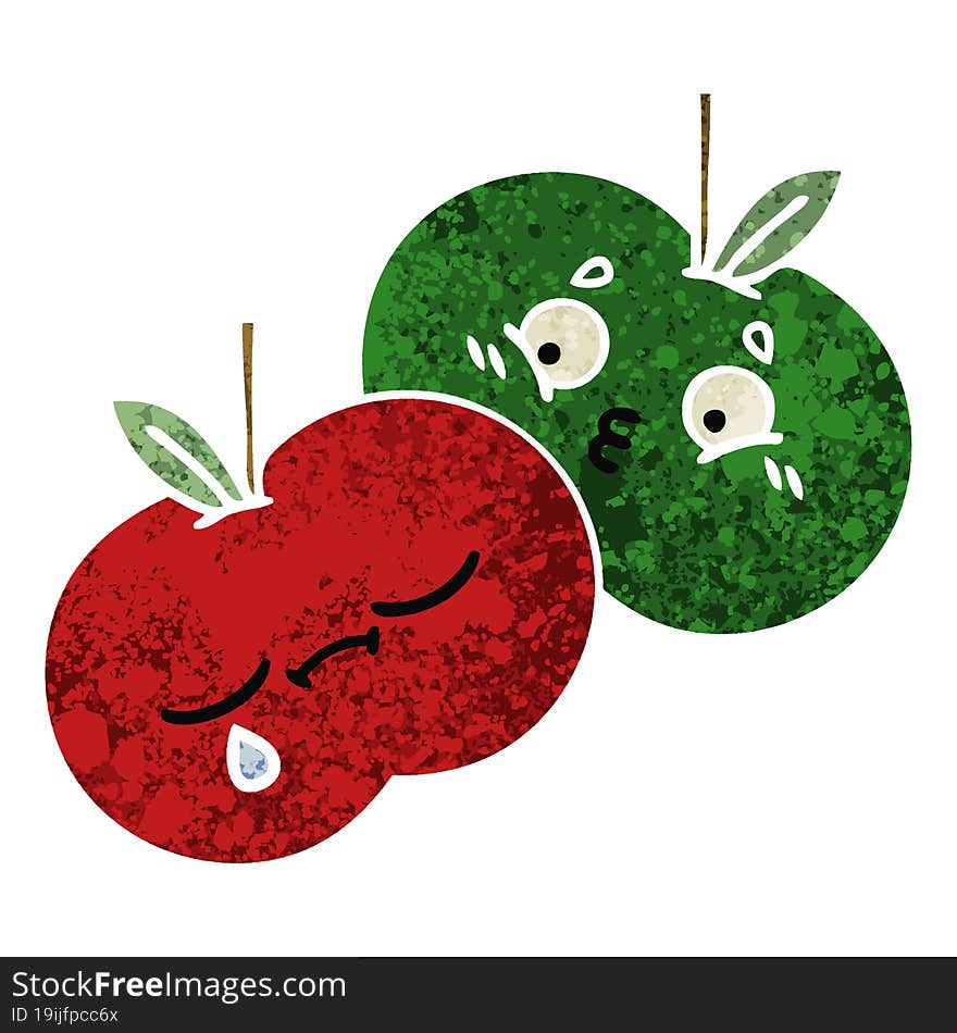 Retro Illustration Style Cartoon Juicy Apple