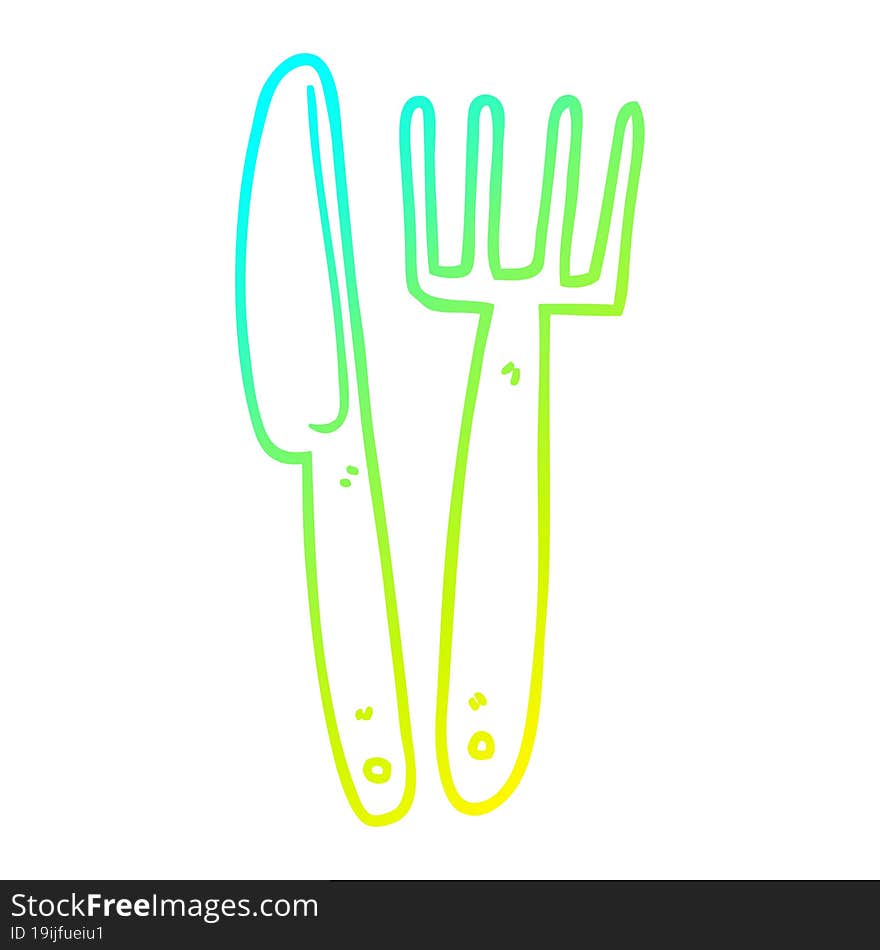 cold gradient line drawing cartoon knife and fork