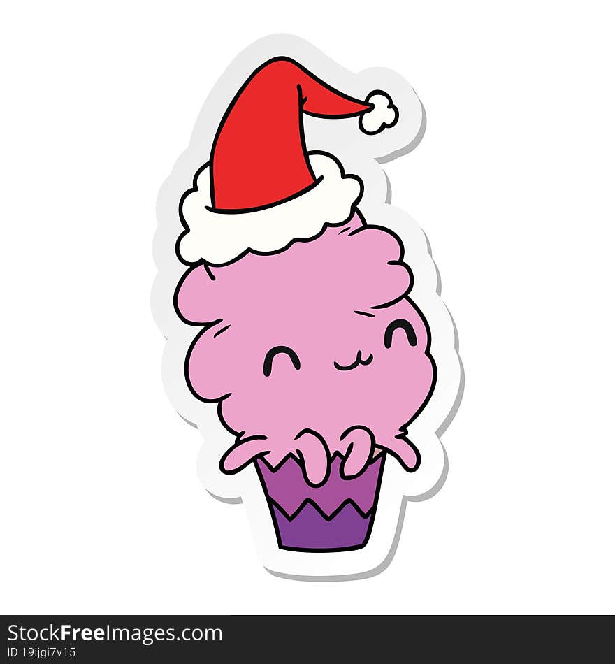 hand drawn christmas sticker cartoon of kawaii muffin