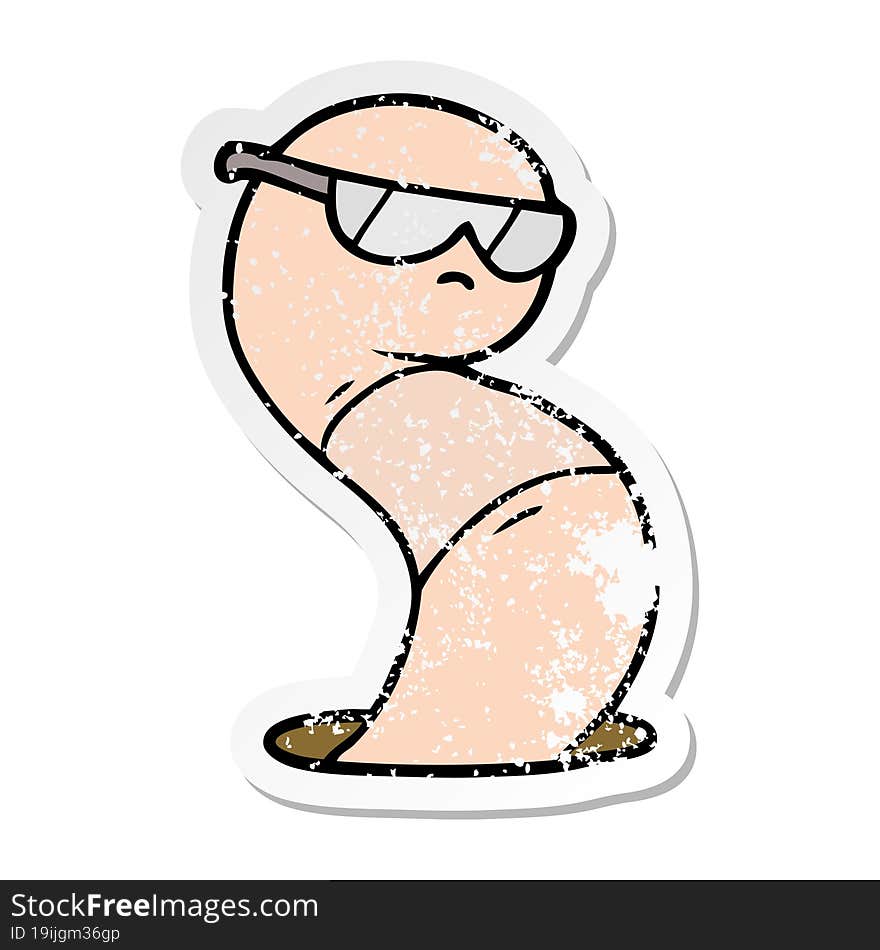 distressed sticker of a cartoon cool worm