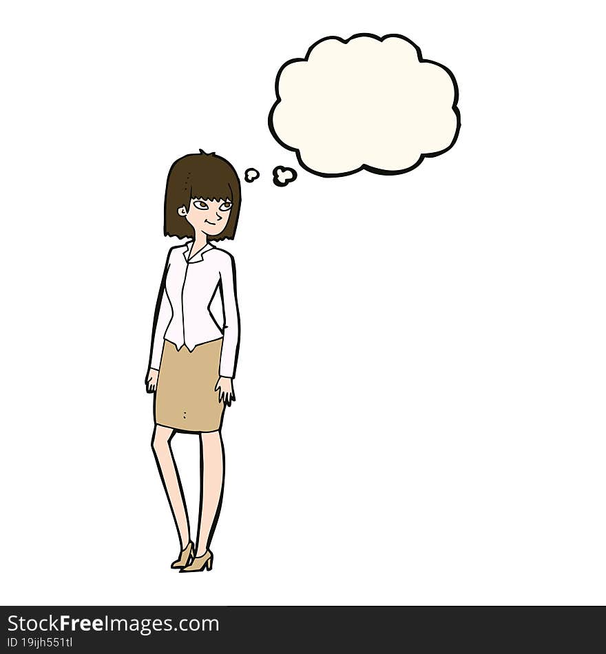 Cartoon Pretty Businesswoman With Thought Bubble