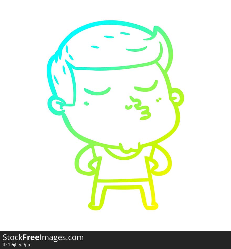 Cold Gradient Line Drawing Cartoon Model Guy Pouting