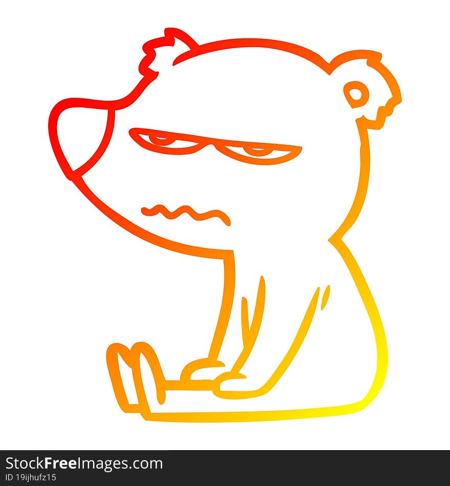 Warm Gradient Line Drawing Angry Bear Cartoon Sitting