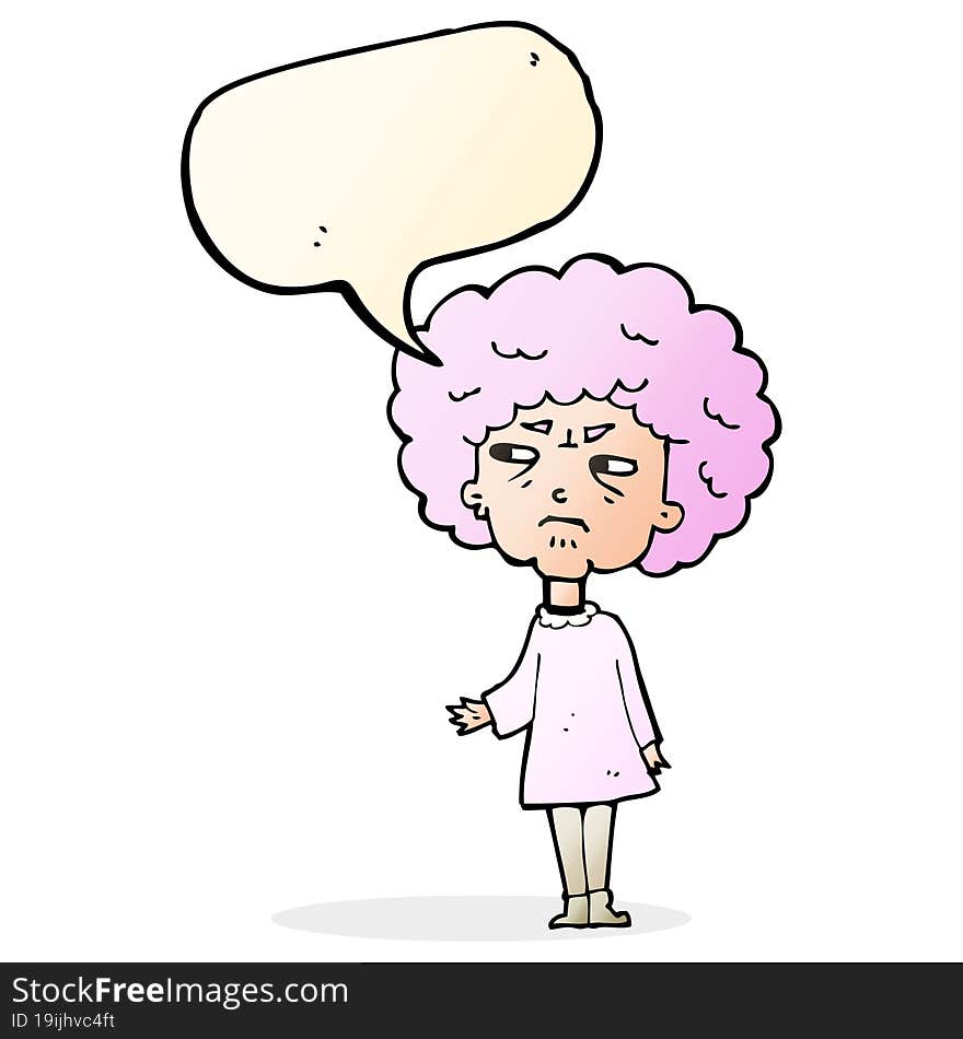 cartoon old lady with speech bubble