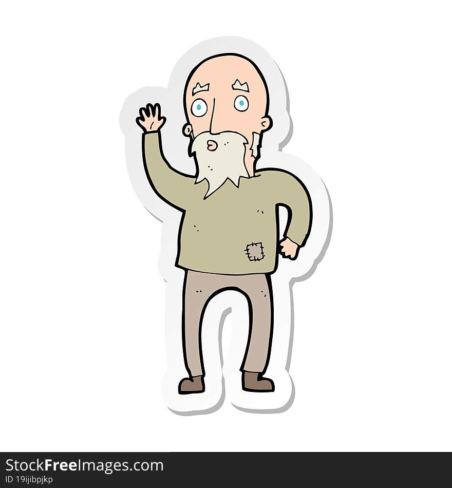 sticker of a cartoon old man waving