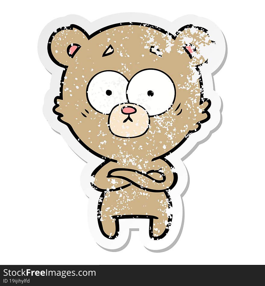 distressed sticker of a surprised bear cartoon