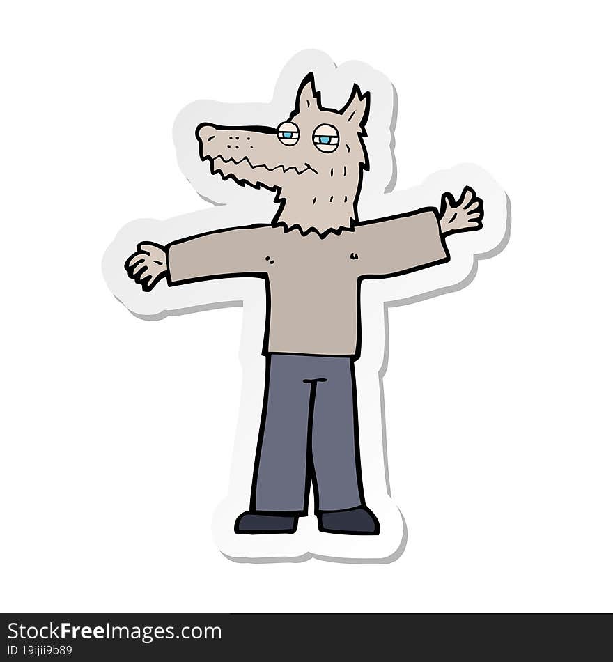 Sticker Of A Cartoon Happy Wolf Man