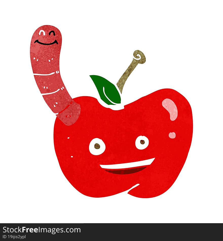 cartoon apple with worm