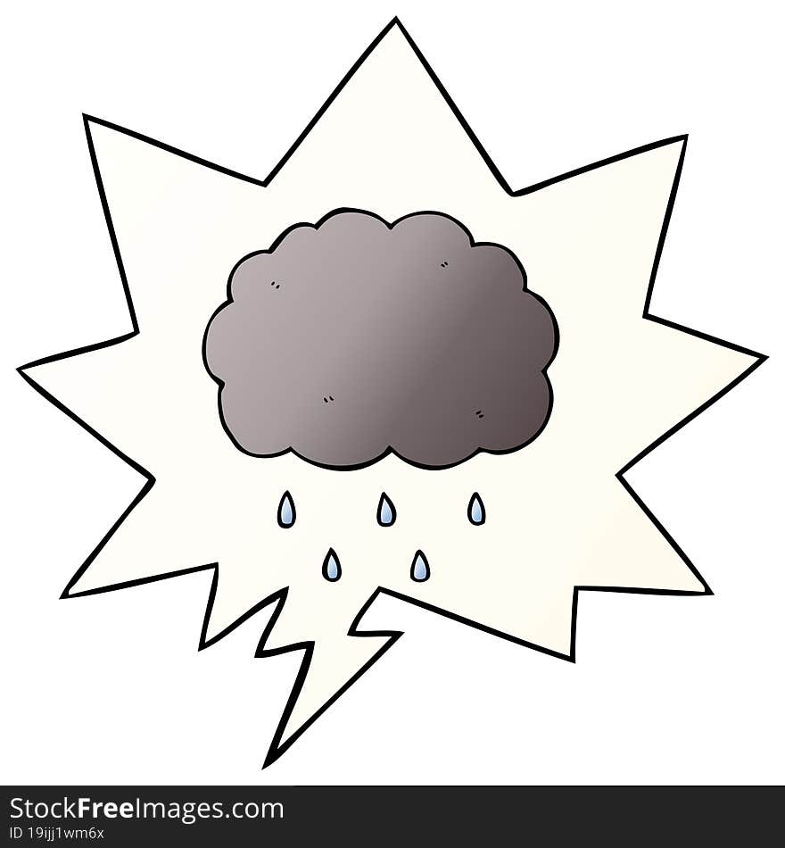 cartoon cloud raining and speech bubble in smooth gradient style