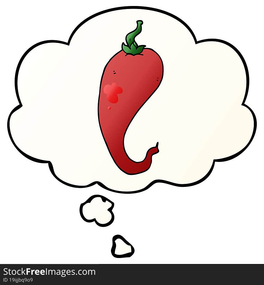 cartoon chili pepper and thought bubble in smooth gradient style