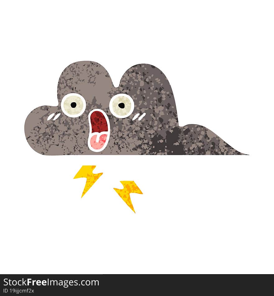 retro illustration style cartoon of a storm cloud