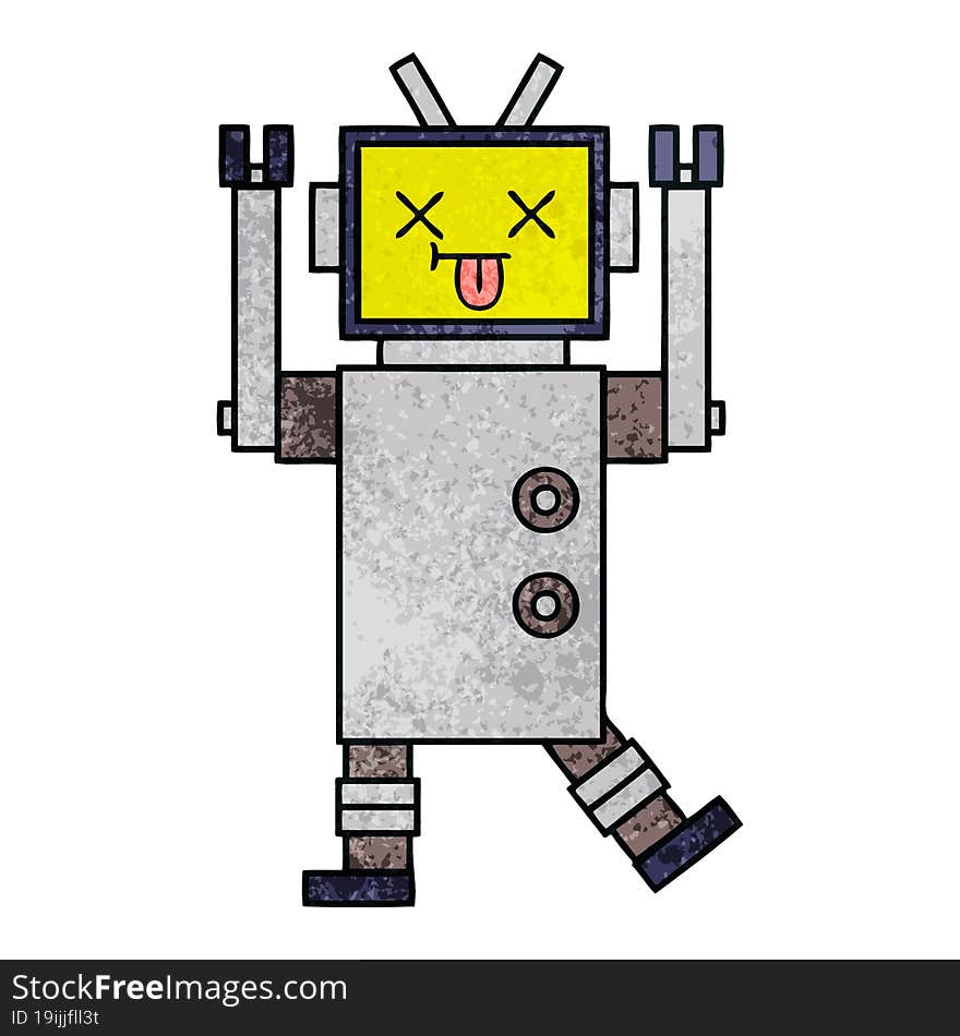 retro grunge texture cartoon of a robot