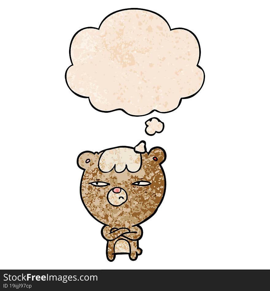 Cartoon Angry Bear And Thought Bubble In Grunge Texture Pattern Style