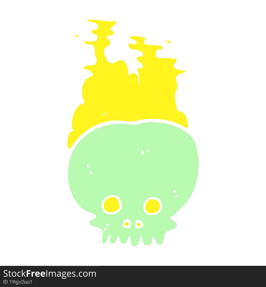 flat color illustration of a cartoon steaming skull