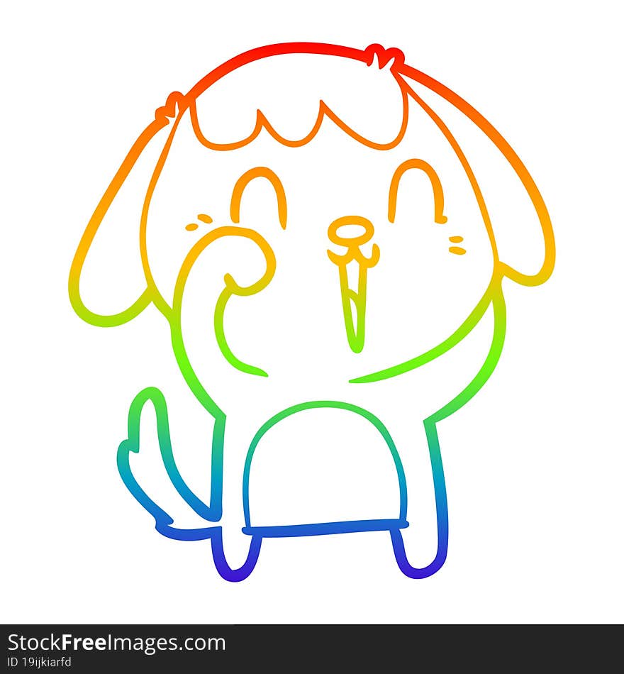 rainbow gradient line drawing of a cute cartoon dog