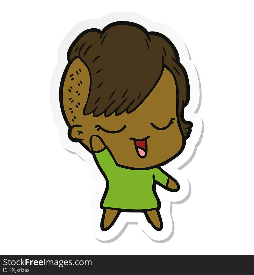 sticker of a happy cartoon girl